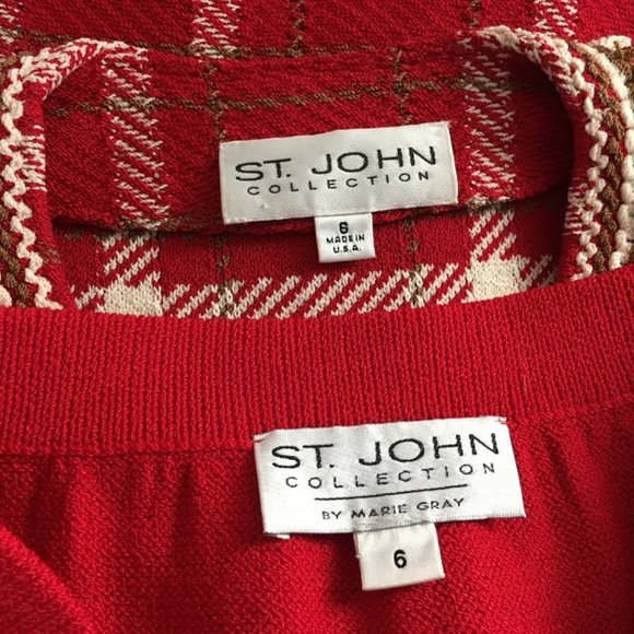 BEAUTIFUL St John collection knit red white fringe skirt suit size 6 - Picture 7 of 7